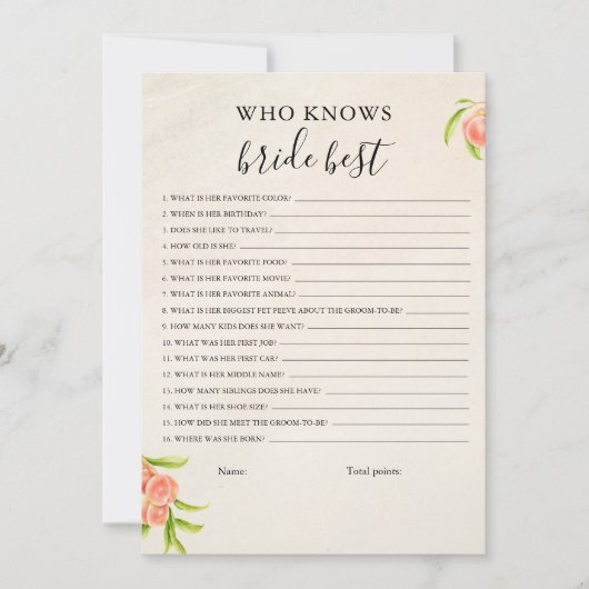 Wie kent de bruid beste spel Kaart (Voorkant)
