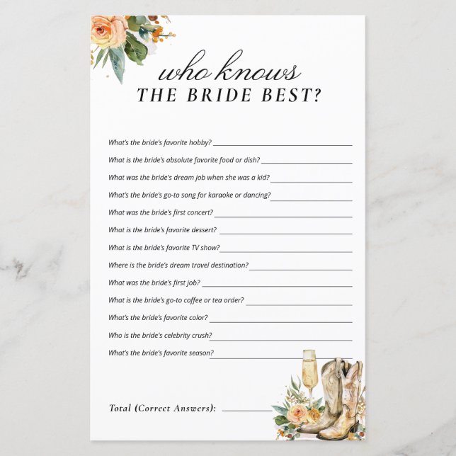 Wie kent de bruid beste Westerne Vrijgezellenfeest (Voorkant)