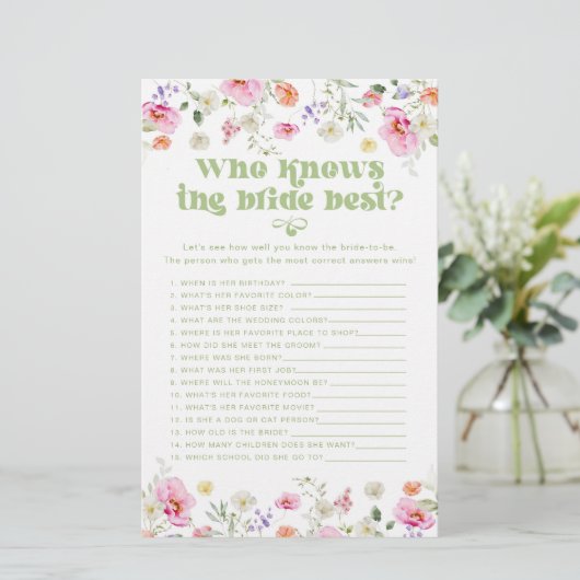 Wie kent de bruid beste wilde bloem bruids spel (Staand voorkant)