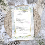 Wie kent de bruid beste winter Vrijgezellenfeest s<br><div class="desc">Met delicate waterverf groen bladeren op een winter sneeuwvlokken achtergrond,  dit leuke vrijgezellenfeest spel kan worden gepersonaliseerd met uw eigen wie weet de bruid beste vragen. Ontworpen door Thisnotme©</div>