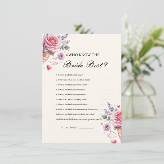 Wie kent de bruid de beste vrijgezellenfeest spel  kaart (Staand voorkant)