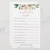 Wie Kent de Bruid Het Best Bruidsfeest Spel (Voorkant / Achterkant)