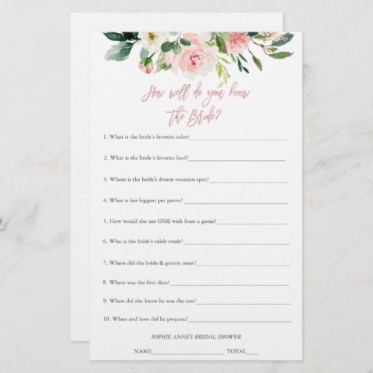 Wie Kent de Bruid Het Best Bruidsfeest Spel (Voorkant / Achterkant)