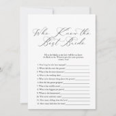 Wie Kent de Bruid het Best Bruiloft Borrel Spel Kaart (Voorkant)