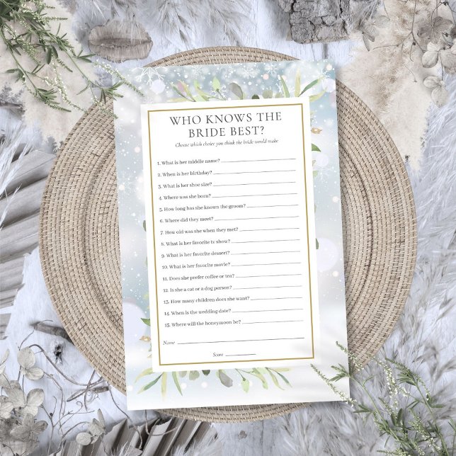 Wie kent de bruid het best Winter Bruidsjonker spe (Who Knows The Bride Best Winter Bridal Shower Game)