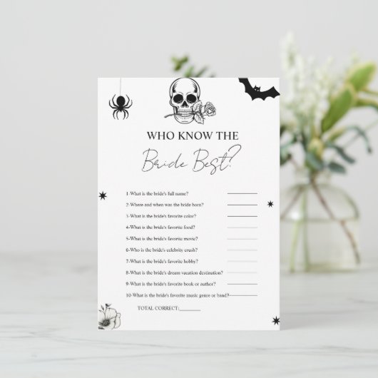 Wie kent de bruid het beste bruidsshower spelkaart kaart (Staand voorkant)