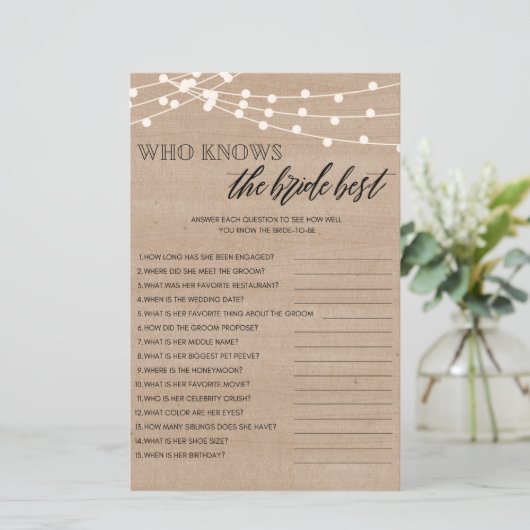 Wie kent de bruid het beste bruidsshowerspel (Staand voorkant)