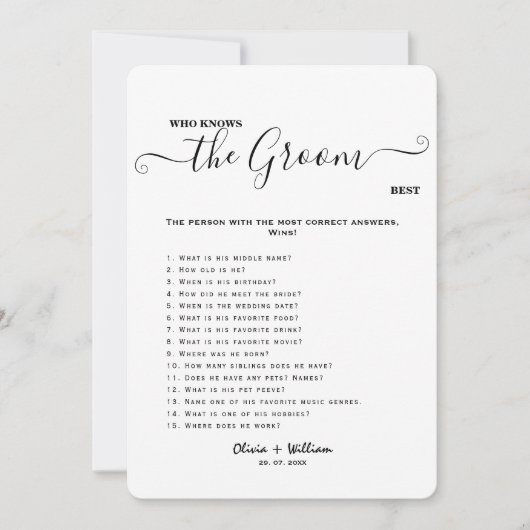 Wie kent de bruidegom beste elegante bruiloft spel kaart (Voorkant)
