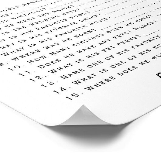 Wie kent de bruidegom beste elegante bruiloft spel poster (Hoek)