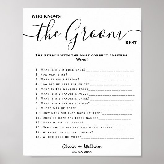 Wie kent de bruidegom beste elegante bruiloft spel poster (Voorkant)