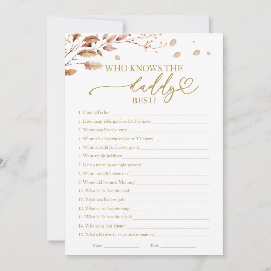 Wie kent de Daddy Best Herfst Baby shower Game Kaart (Voorkant)