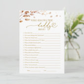 Wie kent de Daddy Best Herfst Baby shower Game Kaart (Staand voorkant)