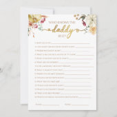 Wie kent de Daddy Best Herfst Baby shower Game Kaart (Voorkant)