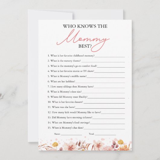 Wie kent de mama beste Herfst Baby shower spel Kaart (Voorkant)