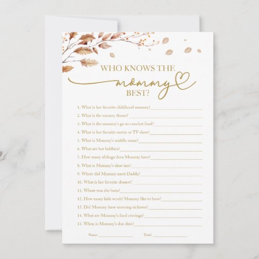 Wie kent de mama beste Herfst Baby shower spel Kaart (Voorkant)