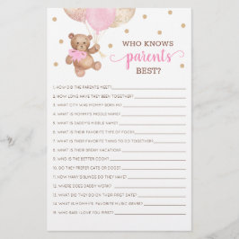 Wie kent de Ouders Best Game Baby shower Teddy Bea