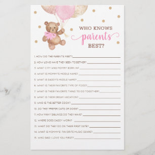 Wie kent de Ouders Best Game Baby shower Teddy Bea