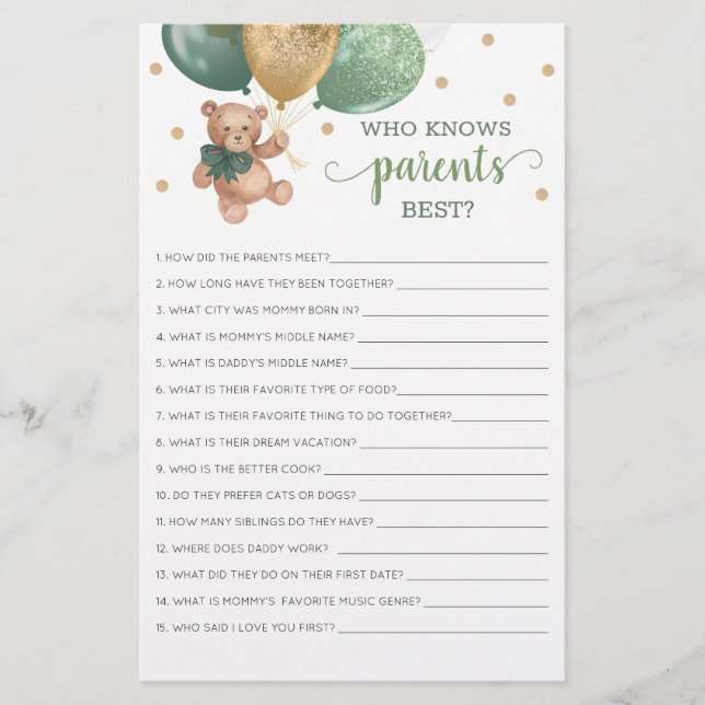 Wie kent de ouders het beste spel Teddy Bear (Voorkant)