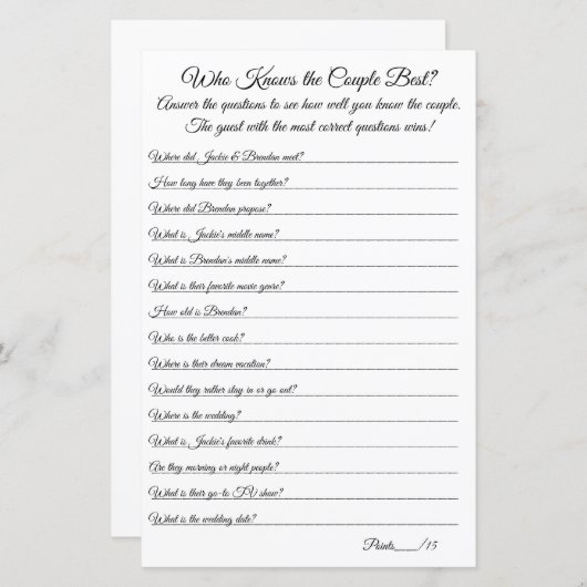 Wie kent de Paar Best? (Voorkant / Achterkant)