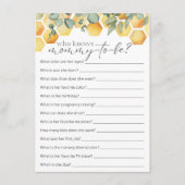 Wie kent het Baby shower van mama bijen Informatiekaartje (Voorkant)