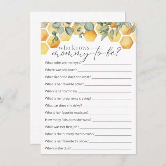 Wie kent het Baby shower van mama bijen Informatiekaartje (Voorkant / Achterkant)
