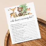 Wie kent het Baby shower van mammie Best Game Anim Flyer<br><div class="desc">Wie kent mammie het beste? Het spel kenmerkt de illustratie van bosdieren.</div>