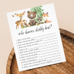 Wie kent het Baby shower van pappa Best Game Anima Flyer<br><div class="desc">Wie kent papa het beste? Het spel kenmerkt de illustratie van bosdieren.</div>