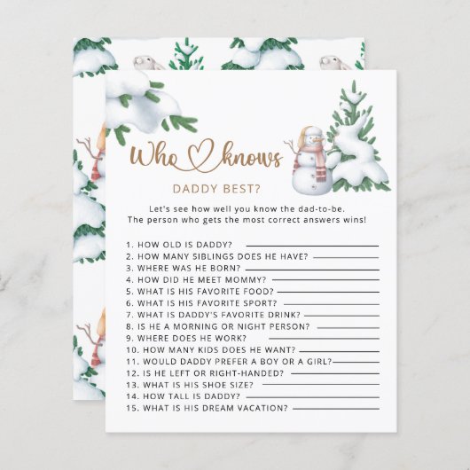 Wie kent het beste baby shower-spel voor papa (Voorkant / Achterkant)