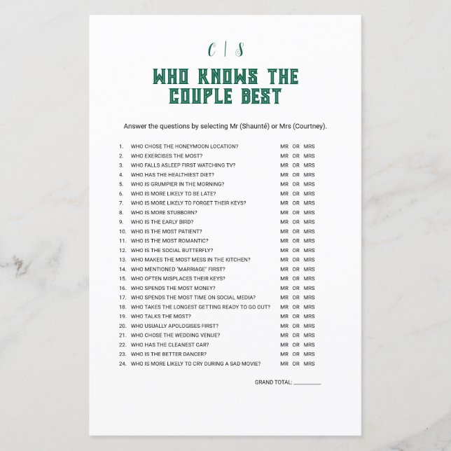 Wie kent het beste paar spel (Voorkant)