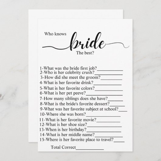 Wie kent het beste vrijgezellenfeest feestspel programmakaart (Voorkant / Achterkant)