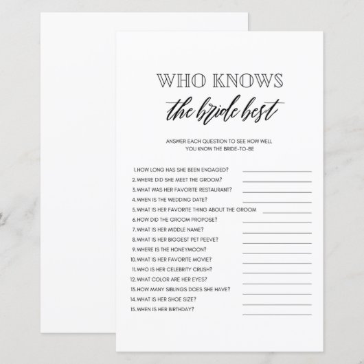 Wie kent het beste vrijgezellenfeest spel (Voorkant / Achterkant)