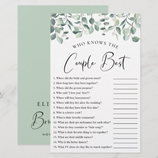 Wie kent het Couple Best Greenery Shower Game (Voorkant / Achterkant)