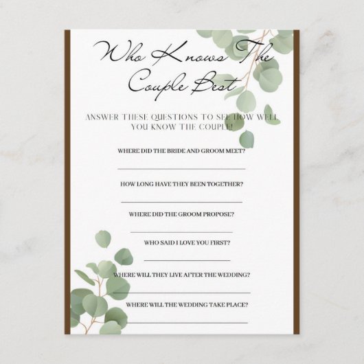 Wie kent het Paars Beste Vrijgezellenfeest Game Informatiekaartje (Voorkant)