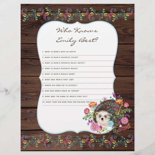 Wie kent mam Best Baby shower Game - Hedégel (Voorkant)