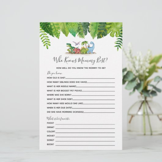 Wie kent mama Best Dinosaur Baby shower Game (Staand voorkant)
