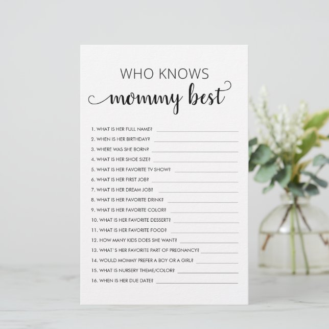 Wie kent mama Best? Gepersonaliseerd Baby shower (Staand voorkant)