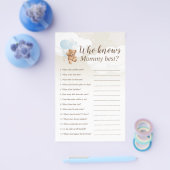 Wie kent mama Best Teddy Bear Baby shower Game Flyer (Enkel)
