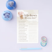 Wie kent mama Best Teddy Bear Baby shower Game Flyer (Enkel)
