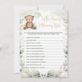 Wie kent mama Best Teddy Bear Baby shower Game Kaart (Voorkant)