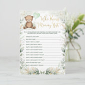 Wie kent mama Best Teddy Bear Baby shower Game Kaart (Staand voorkant)