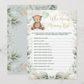 Wie kent mama Best Teddy Bear Baby shower Game Kaart (Voorkant / Achterkant)