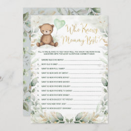 Wie kent mama Best Teddy Bear Baby shower Game Kaart
