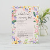 Wie kent mama beste Baby shower spel Kaart (Staand voorkant)
