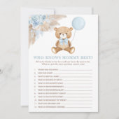 Wie kent mama beste Baby shower spel Kaart (Voorkant)
