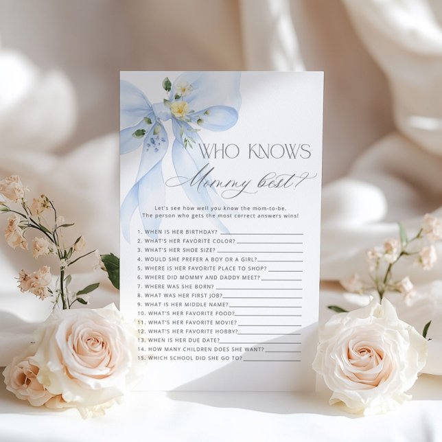 Wie kent mama beste Blue Bow baby shower spel (Creator heeft geüpload)