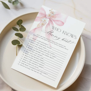 Wie kent mama beste PInk Bow baby shower spel