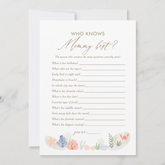 Wie kent mama beste roze onder het Zee spel Kaart (Voorkant)