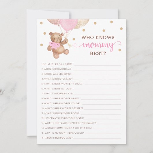 Wie kent mama beste spel Baby shower partij Kaart (Voorkant)