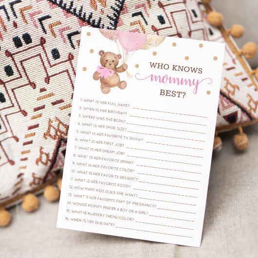 Wie kent mama beste spel Baby shower partij Kaart