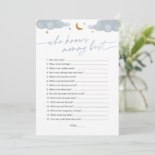 Wie kent mama beste Twinkle Star-Baby shower Kaart (Staand voorkant)